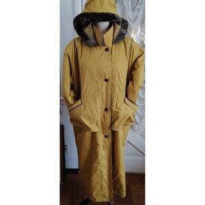 Vintage Women's Hooded Long Coat Yellow Size 46